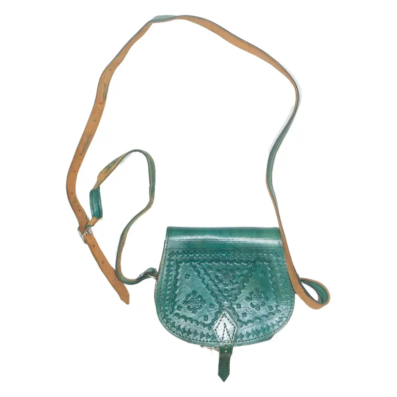 Womens Shoulder Bag Green Leather 90s