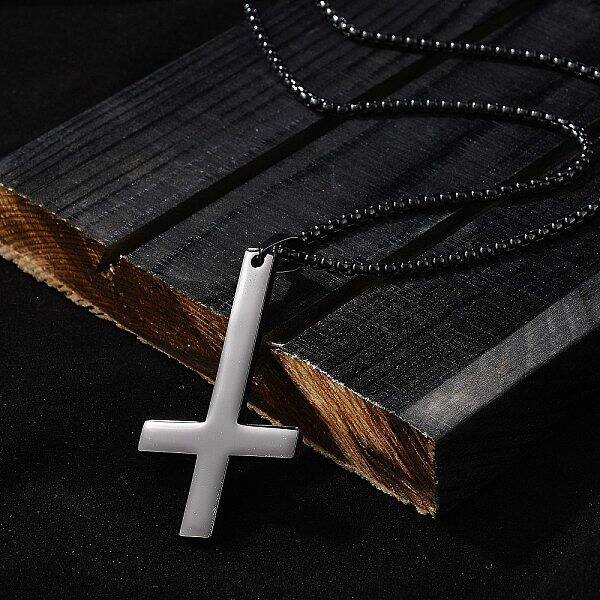 304 Stainless Steel Upside Down Cross Pendant Box Chain Necklaces