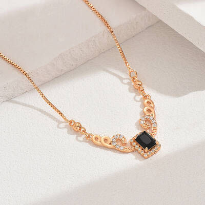 Elegant Vintage Brass Pave Cubic Zirconia Women's Rectangle Pendant Necklaces