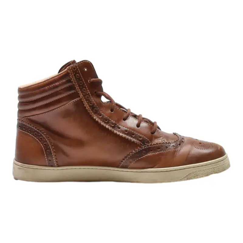 GUCCI Brogue High Top Trainers Brown Leather Mens UK 6