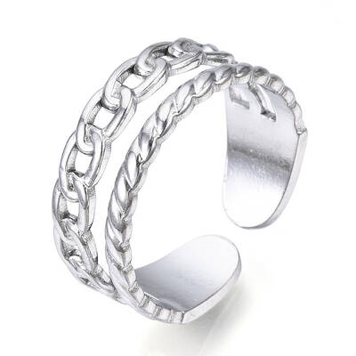 Non-Tarnish 304 Stainless Steel Curb Chains Shape Open Cuff Ring for Women