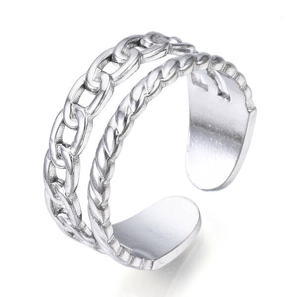 Non-Tarnish 304 Stainless Steel Curb Chains Shape Open Cuff Ring for Women