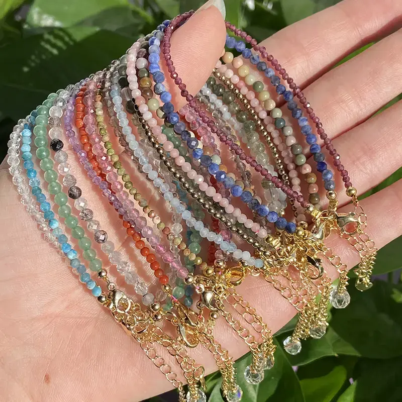 Mini Crystal Beads Bracelet Carnelian Aquamarine Clear Quartz Nnklets Handemade Women's Jewelry