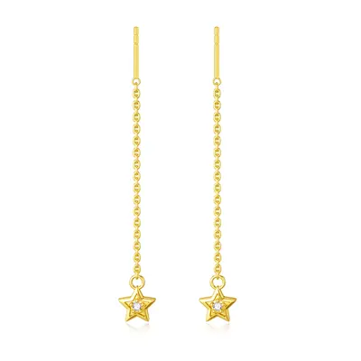 14K Gold Cubic Zirconia Star Drop Earrings