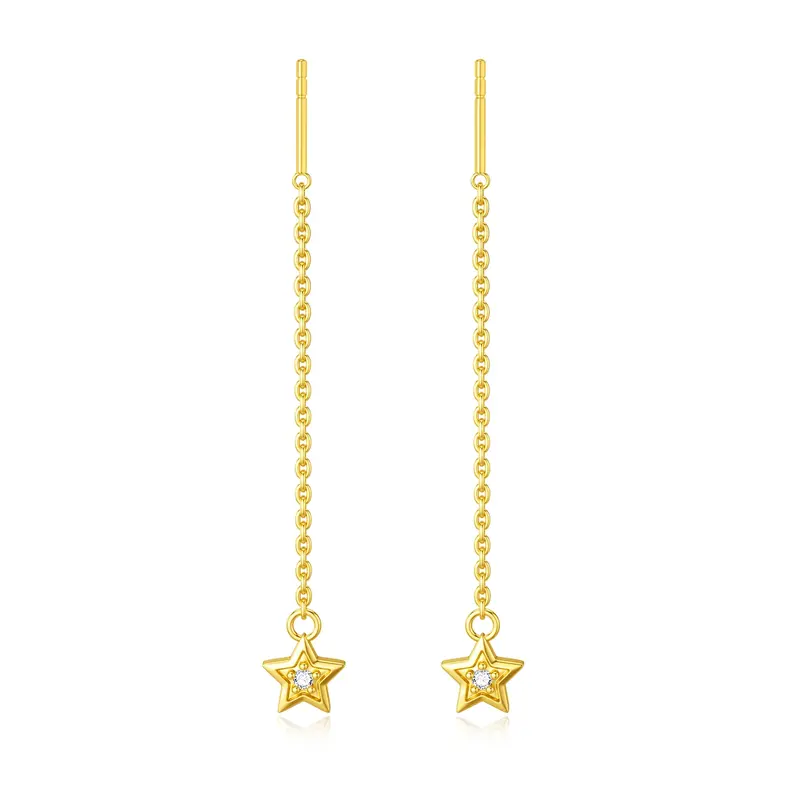 14K Gold Cubic Zirconia Star Drop Earrings