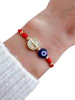 Saint Benedict Red String Protection Bracelet - Unisex Nylon Bracelet with 18K Gold Plated Charm, Handmade with Sacred Symbol...