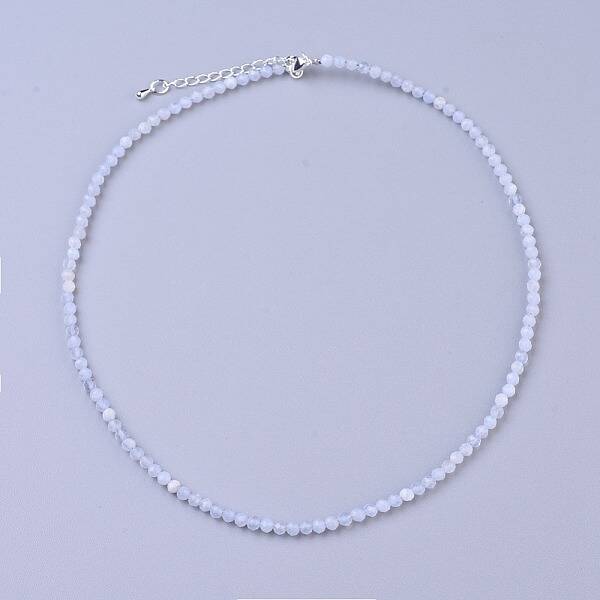 Natural Blue Lace Agate Beaded Necklaces