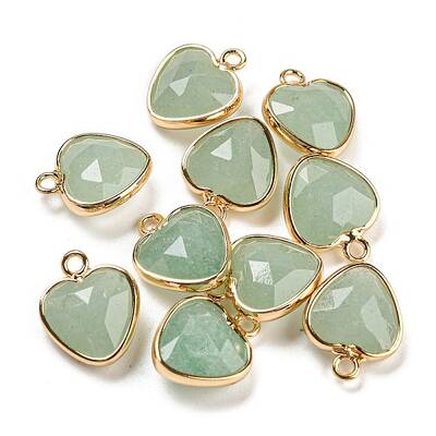 Natural Green Aventurine Faceted Heart Charms