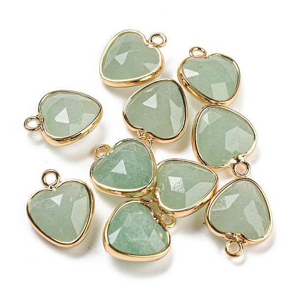 Natural Green Aventurine Faceted Heart Charms