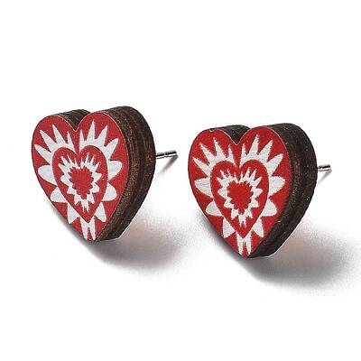 Valentine's Day Theme Printing Wood Stud Earrings for Women