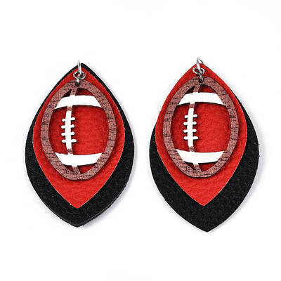 Oval with Rugby Pattern Leather Pendants