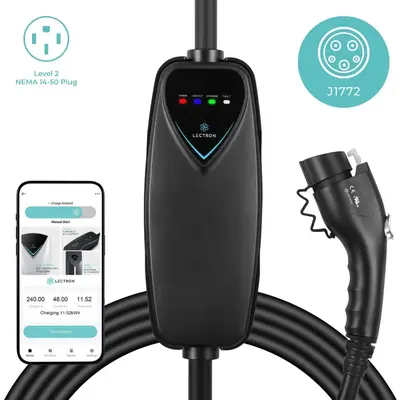 Lectron Portable Level 2 J1772 EV Charger | 240V | 40 Amp | NEMA 14-50 | 16 ft Cord | Standard / WiFi-Enabled