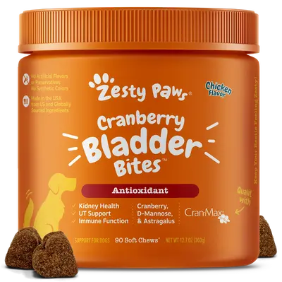 Zesty Paws Cranberry Bladder Bites for Dogs, Urinary Tract Health and Bladder Control Support for Dogs, Soft Chew Pet Treats