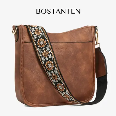 BOSTANTEN Crossbody Bags for Women 2PCS Vegan Leather Hobo Purses Wallet Set Shoulder Handbags With Wide Shoulder Strap