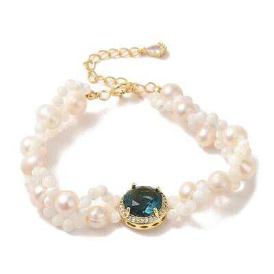 Blue Zircon Rhinestone Flat Round Link Bracelets