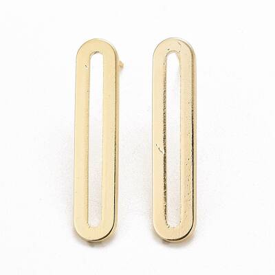 Brass Long Oval Stud Earrings