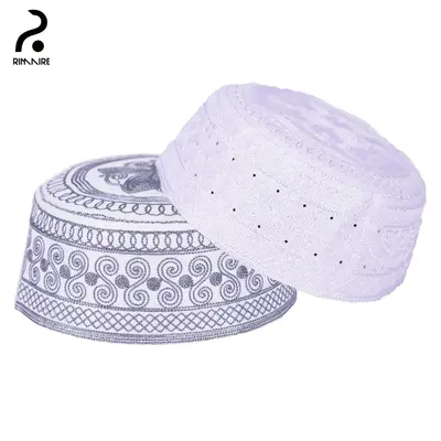 RIMAIRE Muslim Men Prayer Caps Fashion Embroidery Islmaic Yarmulke Premium Headwear Kufi Hat Casual Hair Cover songkok