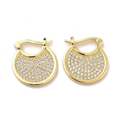 Clear Cubic Zirconia Flat Round Hoop Earrings