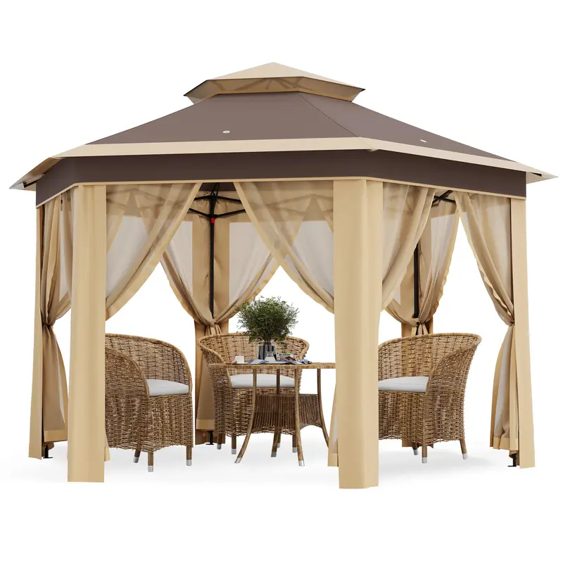Garvee 13'x13' Hexagonal Pop-Up Gazebo Tent with Mosquito Netting - 6-Sided Instant Outdoor Canopy, Sun Shelter Pavilion for ...