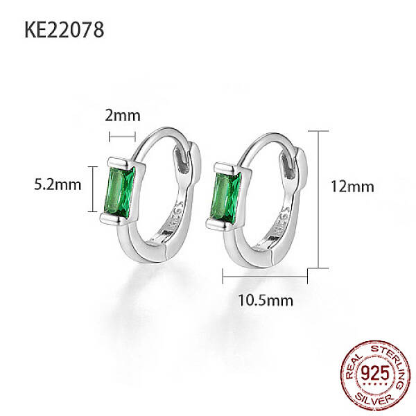 Anti-Tarnish Rhodium Plated 925 Sterling Silver Pave Cubic Zirconia Rectangle Hoop Earrings for Women