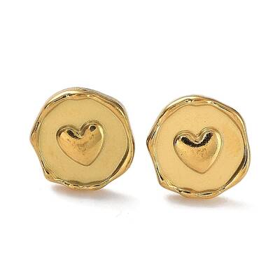 Ion Plating(IP) 304 Stainless Steel Flat Round with Heart Ear Studs for Women