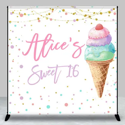 Ice Cream Custom Name Sweet 16 Birthday Backdrop - Aperturee