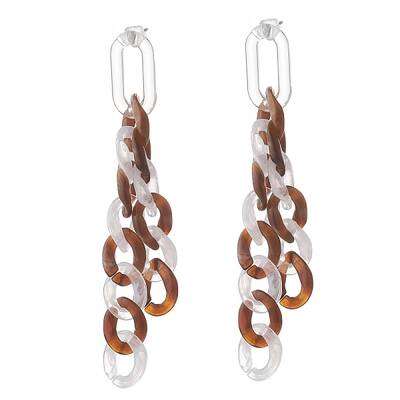Acrylic Curb Chain Tassel Dangle Stud Earrings for Women