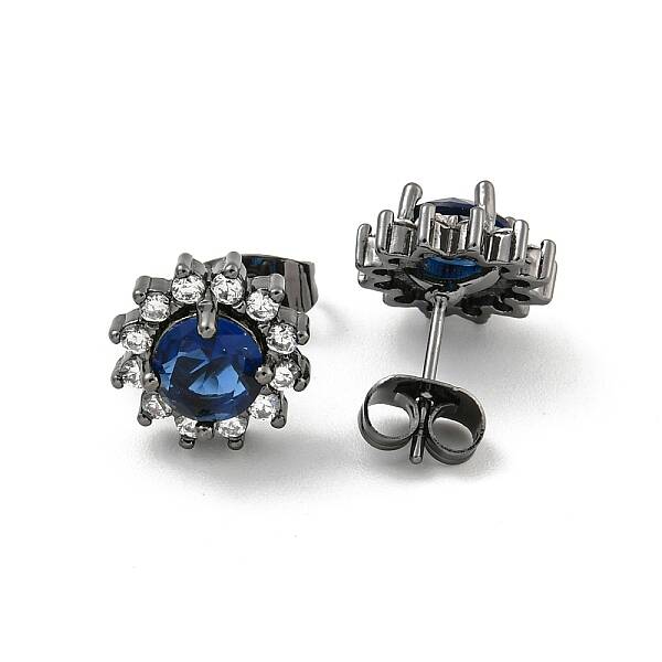 Flower Brass Micro Pave Clear Cubic Zirconia Stud Earrings