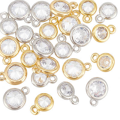 24Pcs 4 Colors Brass Cubic Zirconia Pendants
