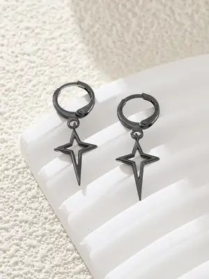 1 Pair Hollow Out Star Design Dangle Earrings, Punk Street Hip Hop Jewelry For Party, Daily Clothing Decor For Girl