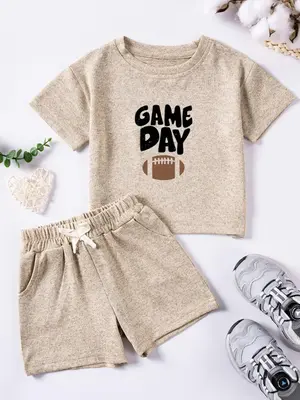Two-piece Set   Boy's Letter  Print Short Sleeve Top  &   Shorts, Casual Round Neck T-shirt & Pocket Shorts, Kids Clothes for...