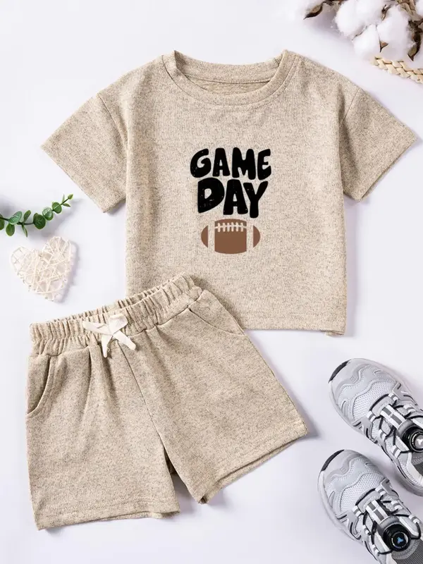 Two-piece Set Boy's Letter Print Short Sleeve Top & Shorts, Casual Round Neck T-shirt & Pocket Shorts, Kids Clothes for...