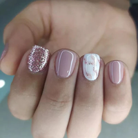 Pink Marble Press On Nails | CurvLife Nail | 24pcs Short Round Fake Nails | Glitter Marble Design | Easy Apply, Comfortable &...