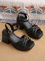 Women's Fashionable Cross Strap Heeled Sandals, Casual Comfortable High Heel Sandals for Daily Wear, Trendy All-match Platfor...