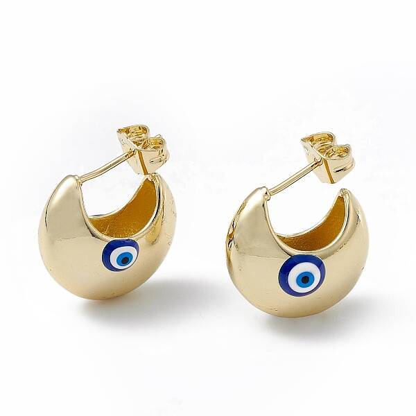 Enamel Crescent Moon with Evil Eye Stud Earrings