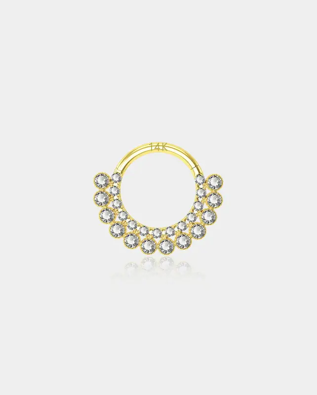 14K Gold CZ Clicker Segment Septum Hoop - 8mm
