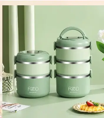Juvenixs Round Multi-Layer Insulated Stainless Steel Bento Lunch Box β Leak-Proof, Durable, with Handle & Tableware for Adu...