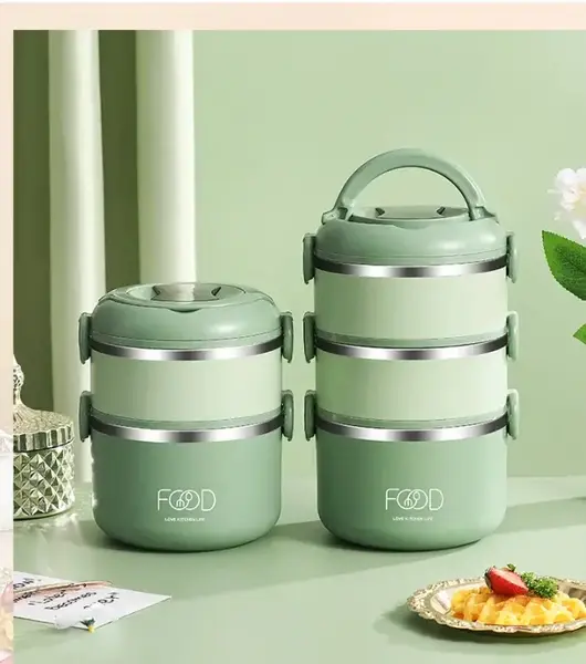 Juvenixs Round Multi-Layer Insulated Stainless Steel Bento Lunch Box – Leak-Proof, Durable, with Handle & Tableware for Adu...