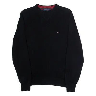 TOMMY HILFIGER Mens Jumper Black Crew Neck Tight Knit S