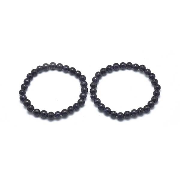 Synthetic Blue Goldstone Beads Stretch Bracelets