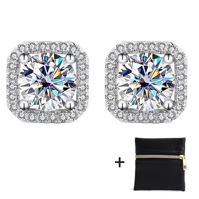 [Unisex Earrings] Synthetic Moissanite Square Stud Earrings D Color VVS1 Hypoallergenic Graceful Jewelry Gift Halo Earrings f...