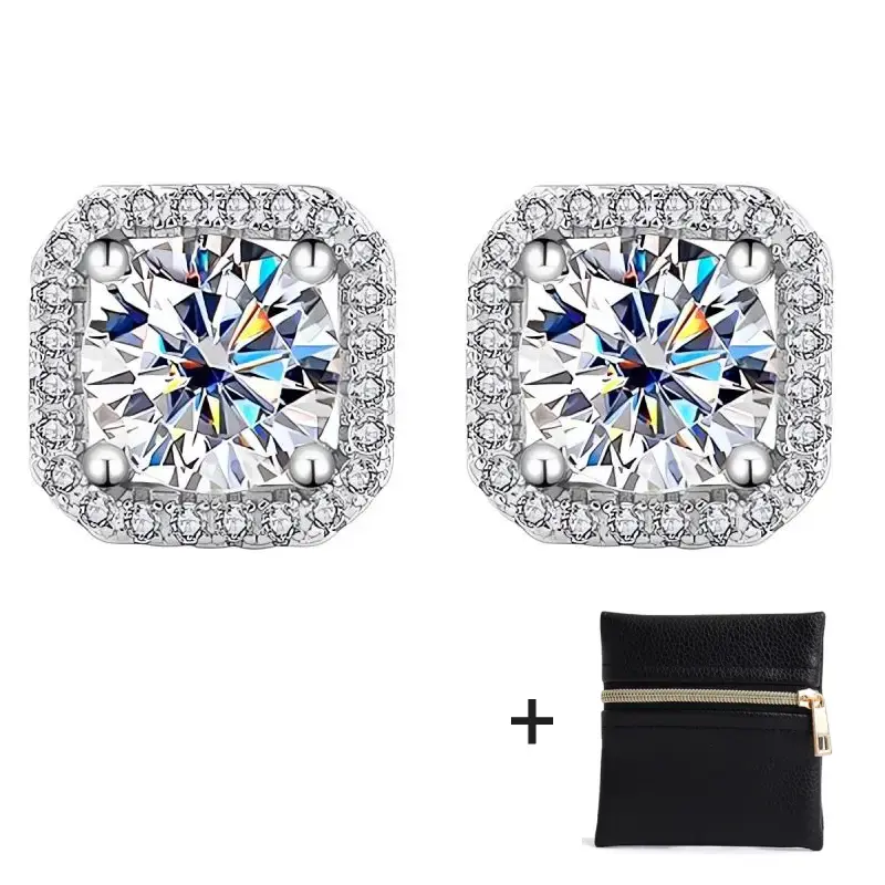 [Unisex Earrings] Synthetic Moissanite Square Stud Earrings D Color VVS1 Hypoallergenic Graceful Jewelry Gift Halo Earrings f...
