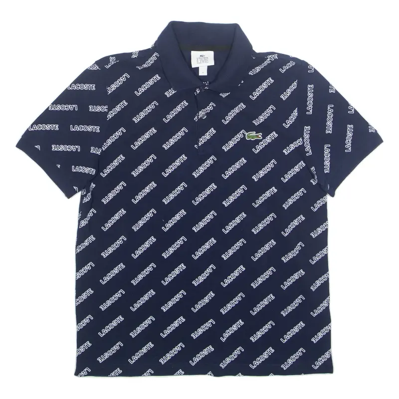 LACOSTE LIVE Mens Polo Shirt Blue Crazy Pattern M