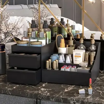 Multi-color Cosmetics Organizer, Vanity Desk Makeup Organizer Case, Bedroom Accessories, Dressing Table Storage Box with Draw...