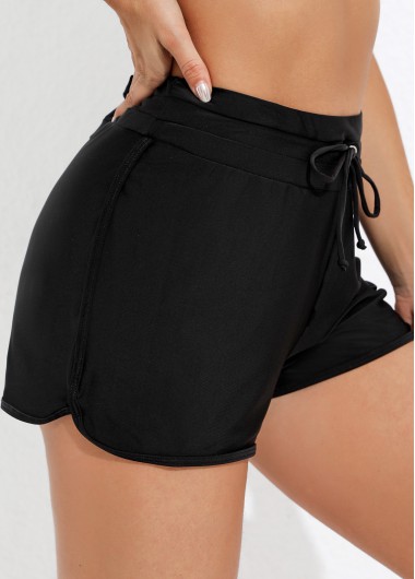 Modlily Mid Waist Drawstring Detail Black Swim Shorts - XL