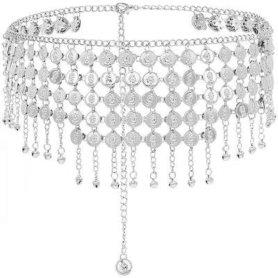 Alloy Multi Layers Flat Round Waist Belt with Curb Chains