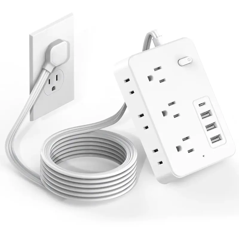 Surge Protector Power Strip with 5-Foot Flat Plug Extension Cord, 6 Wide Outlets and 4 USB Ports (1 USB-C), with On/Off Switc...