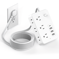 Surge Protector Power Strip with 5-Foot Flat Plug Extension Cord, 6 Wide Outlets and 4 USB Ports (1 USB-C), with On/Off Switc...