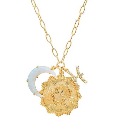 Cubic Zirconia Constellation & Opalite Moon Pendant Necklace