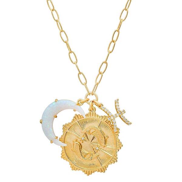 Cubic Zirconia Constellation & Opalite Moon Pendant Necklace